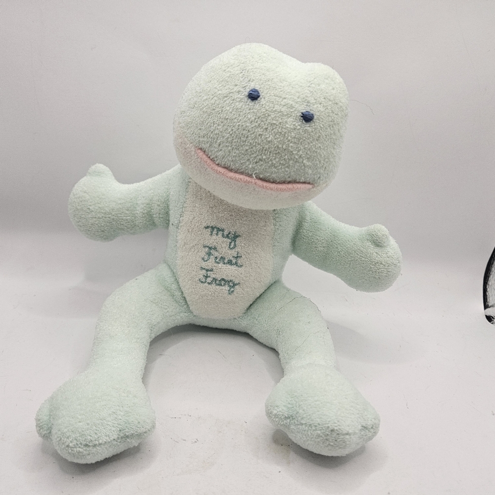 Bantam Green White Terry Cloth My First Frog Plush Rattle Baby Toy Vintage Used.